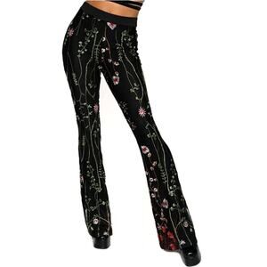 iHeartRaves Black Lace Flowerfields Stretch Pants Size S